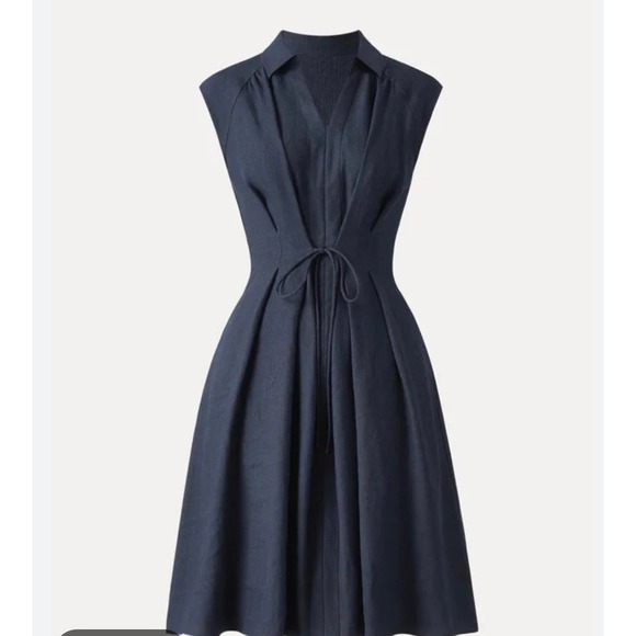 OGL Dresses & Skirts - OGL Move Navy Blue Linen Blend Sleeveless Tie Waist Midi Dress Pockets S 2581W43